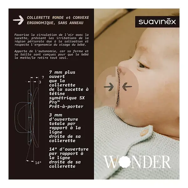 Suavinex, Wonder, Sucette réversible SXPRO 0/6mois Wonder - Whitecap gray