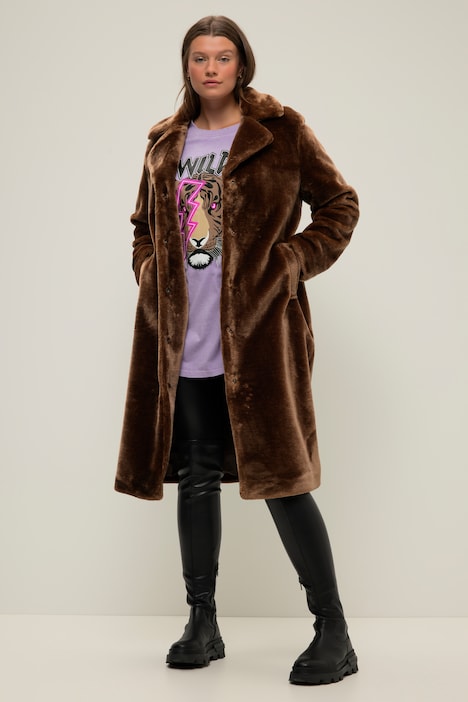 FakeFur Mantel, Straight Fit, Webpelz, Reverskragen