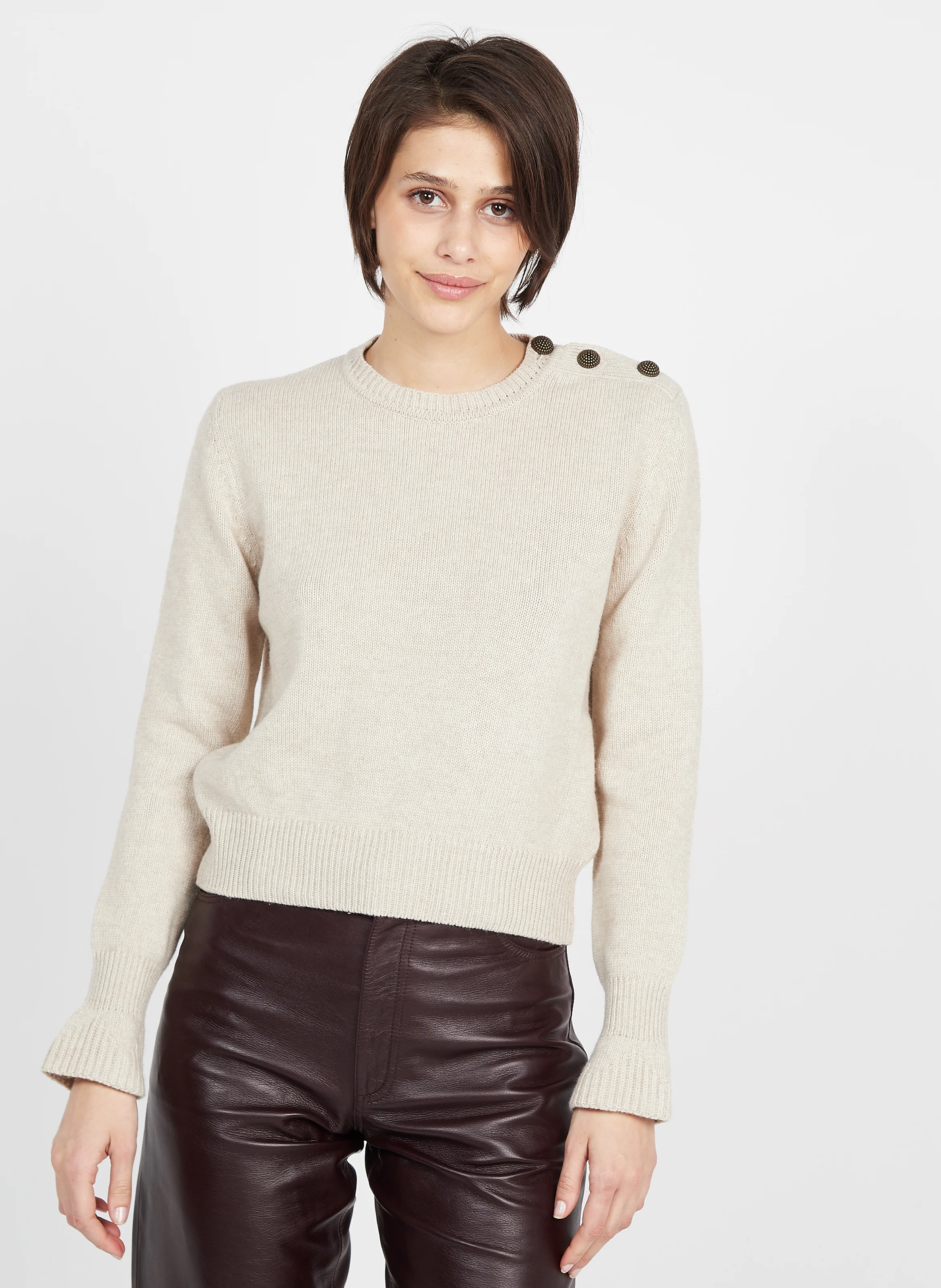 ARISTIDE - Pull col rond en laine mélangée| Beige