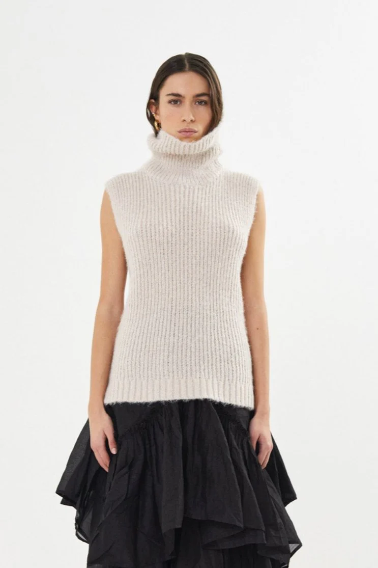 Rabens Saloner  Koto Dual knit funnel neck uldvest - Beige
