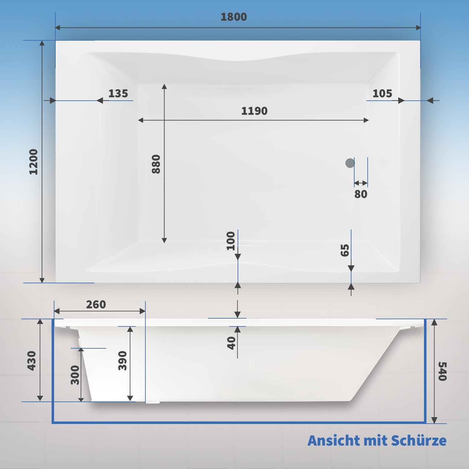 AQUADE Whirlpоol Badewanne 180x120 cm Acryl Badewanne Modell: Hamburg Badеwanne Komplettset Wellness Badеwanne 2 Personen - Wählen Sie Ihre perfekte Wanne/Whirlpоol: Basic, Classic, Air-Relax, Lux