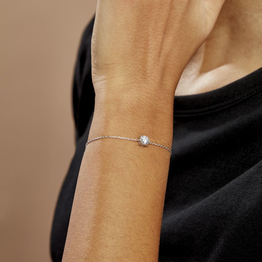Bracelet Solitaire Argent Blanc Oxyde De Zirconium