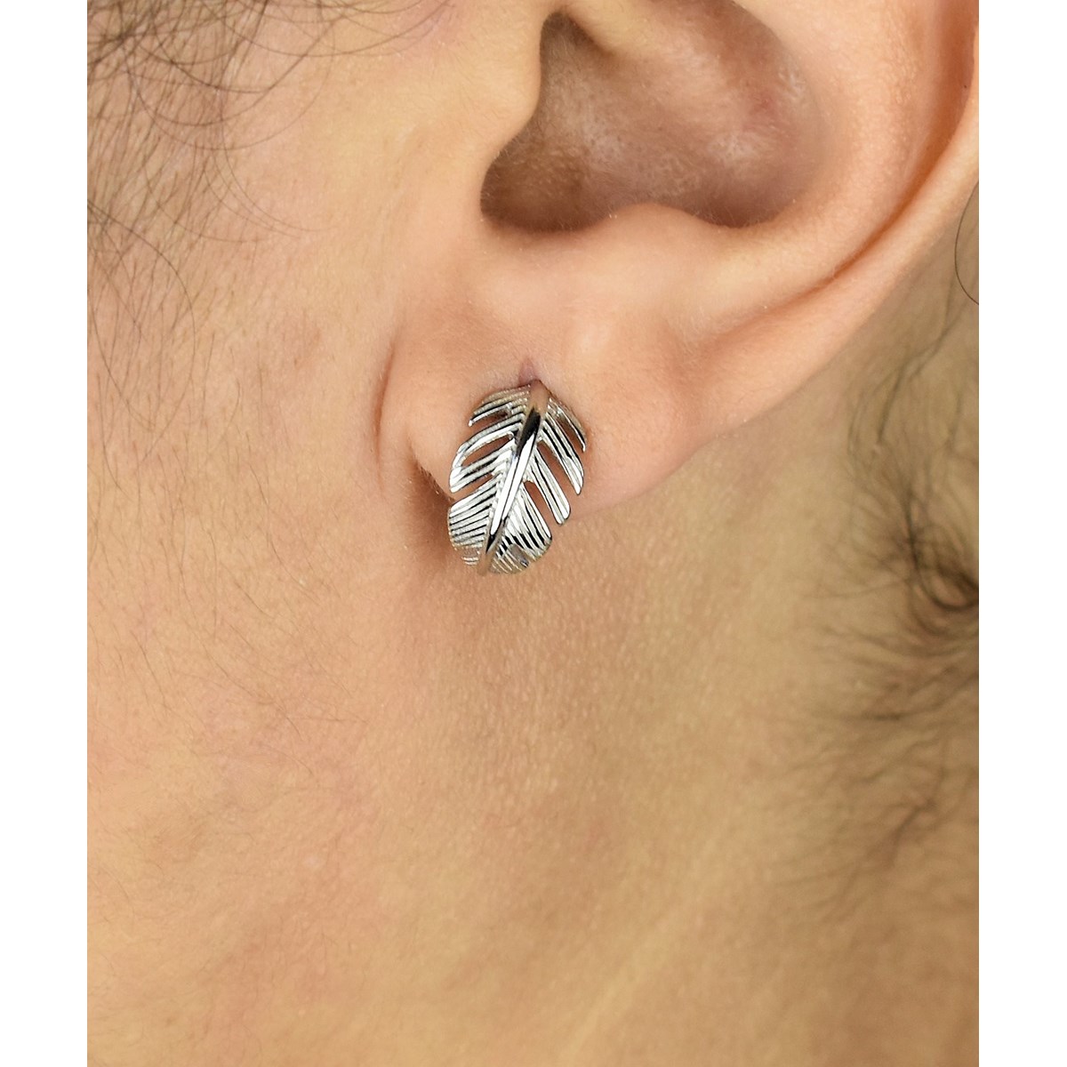 Boucles d'oreilles Créoles feuille courbée Argent 925 Rhodié
