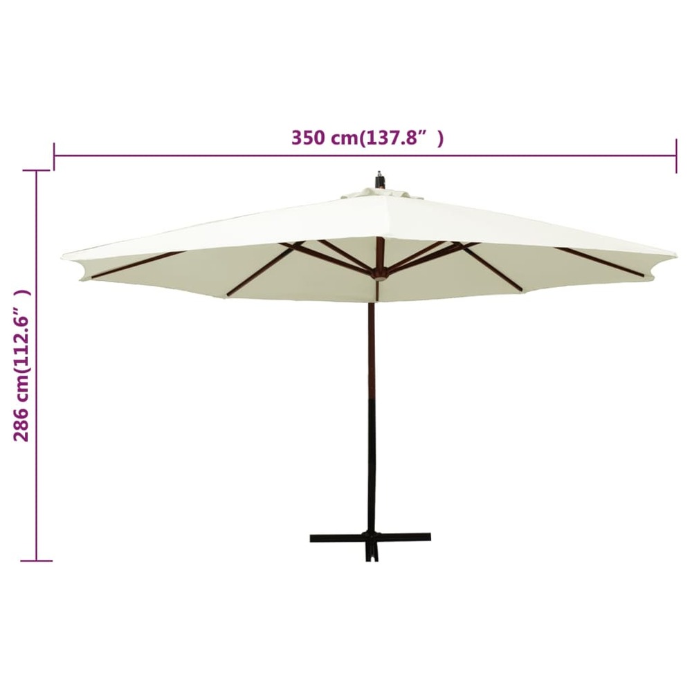 Parasol suspendu avec mât en bois 350 cm blanc sable