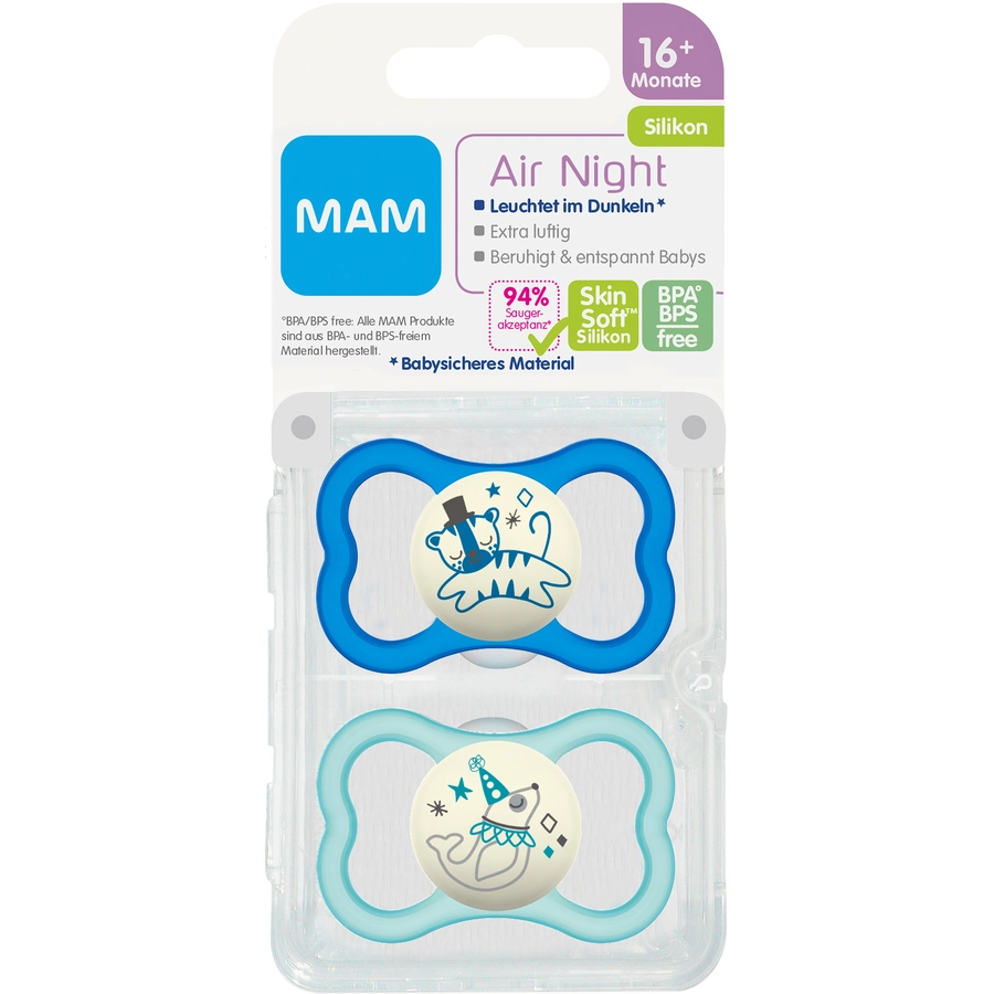 MAM Schnuller Air Night 16+ Monate Silikon Tiger Robbe