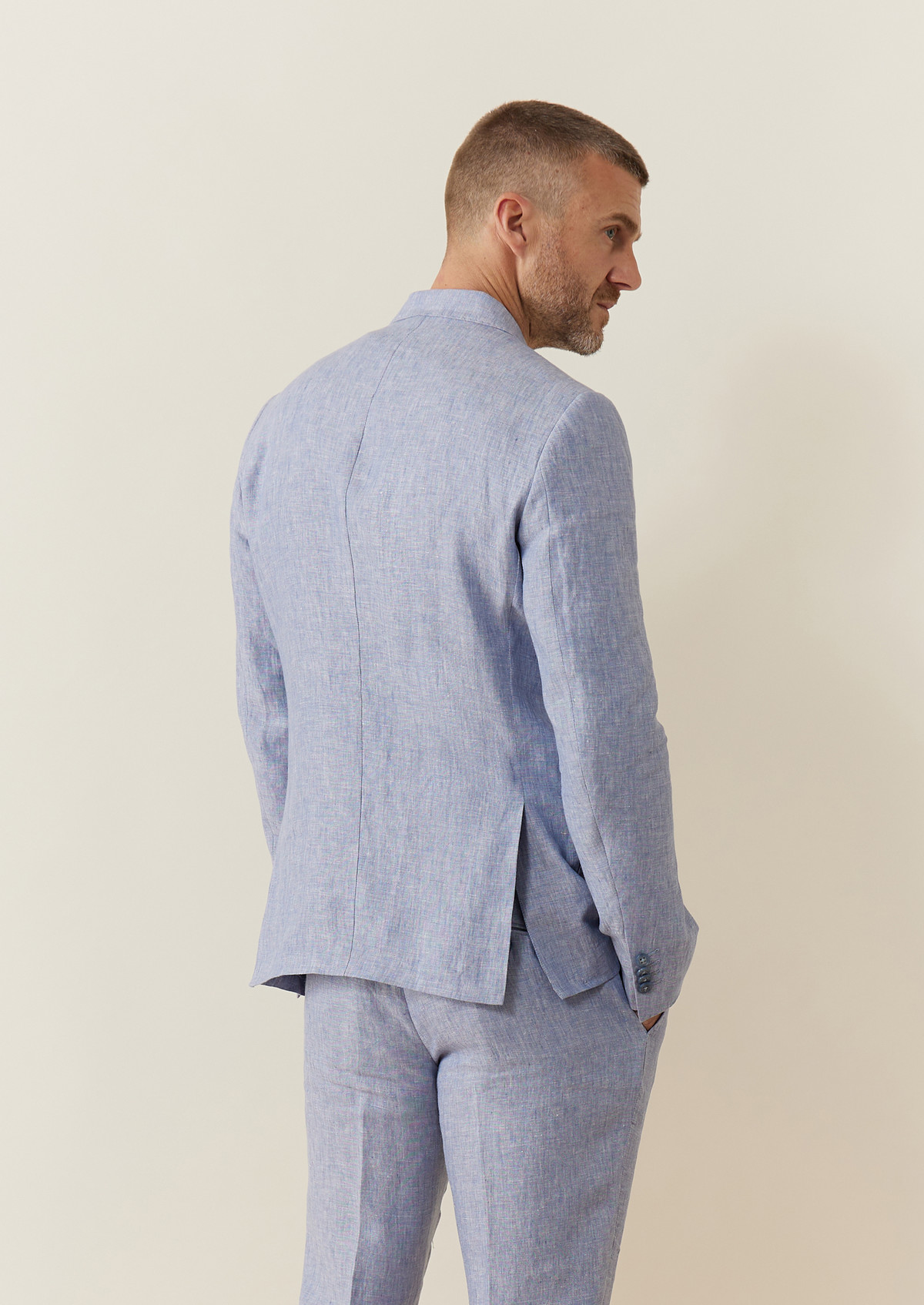 Veste coordonnable Regular en lin uni bleu ciel