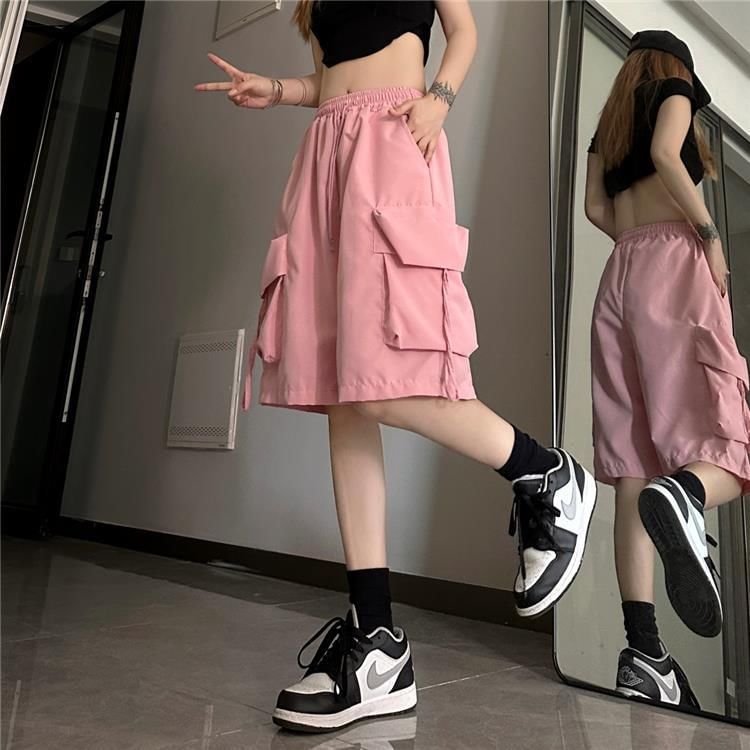 Enpheriado - Hoge taille, effen, wijde cargoshorts