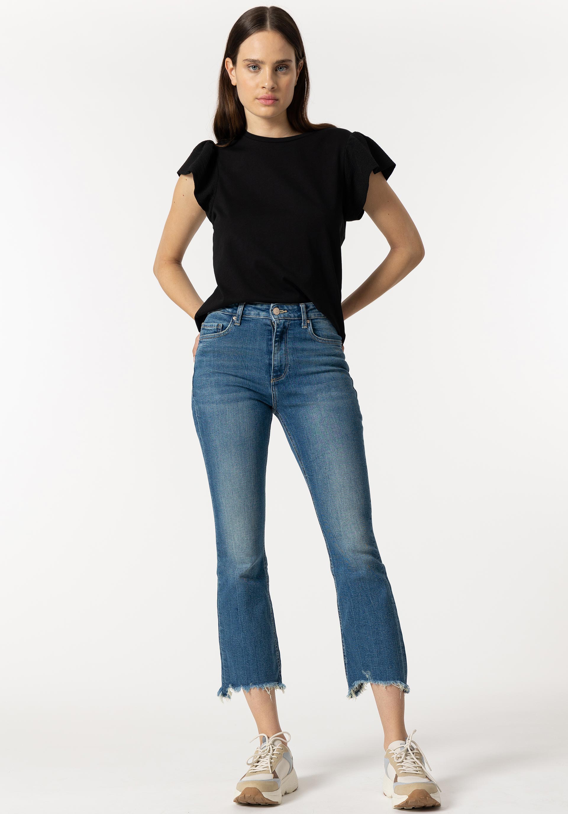 Jeans Megan Cropped Flare Cintura Alta