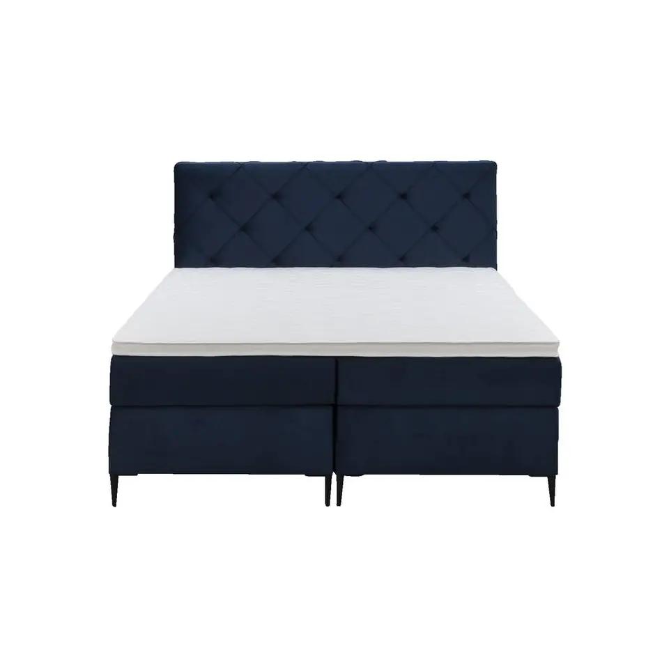Boxspring Liv geruit - blauw - 160x200 cm - slanke poot