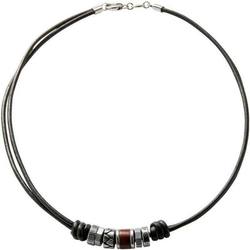 Fossil - Heren Ketting - Bruin & Zilver - Leer/RVS