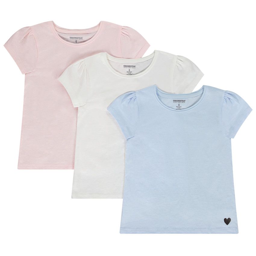 Lot de 3 t-shirts manches courtes print cœur pour fille - Ecru