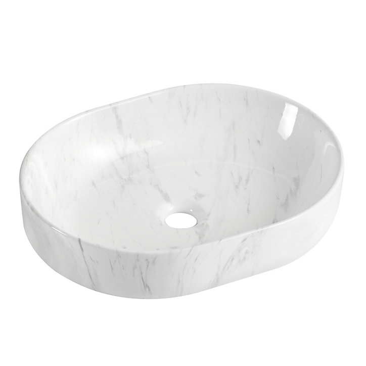 Vasque à poser ovale céramique imitation marbre blanc Lou