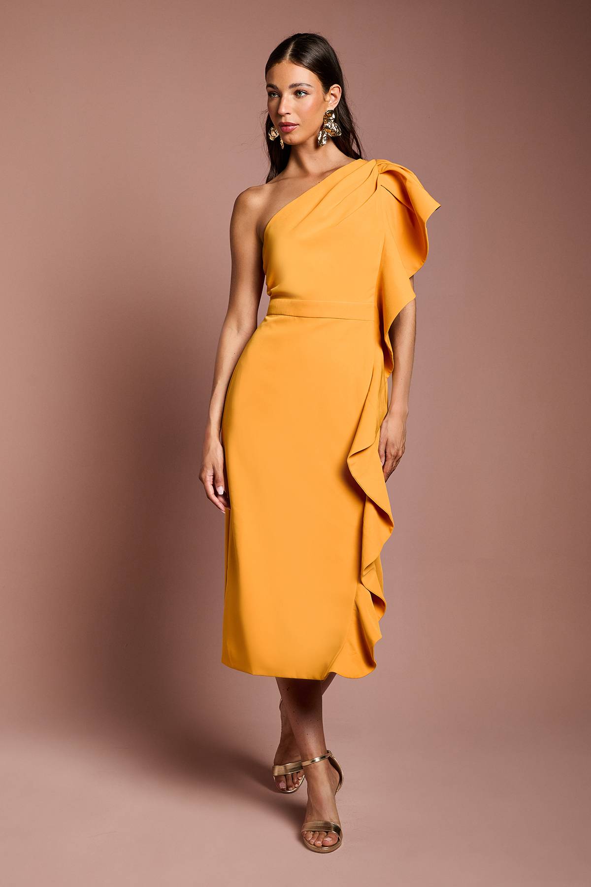 Coast Robe Crayon Midi en Crêpe à Une Épaule avec Volant