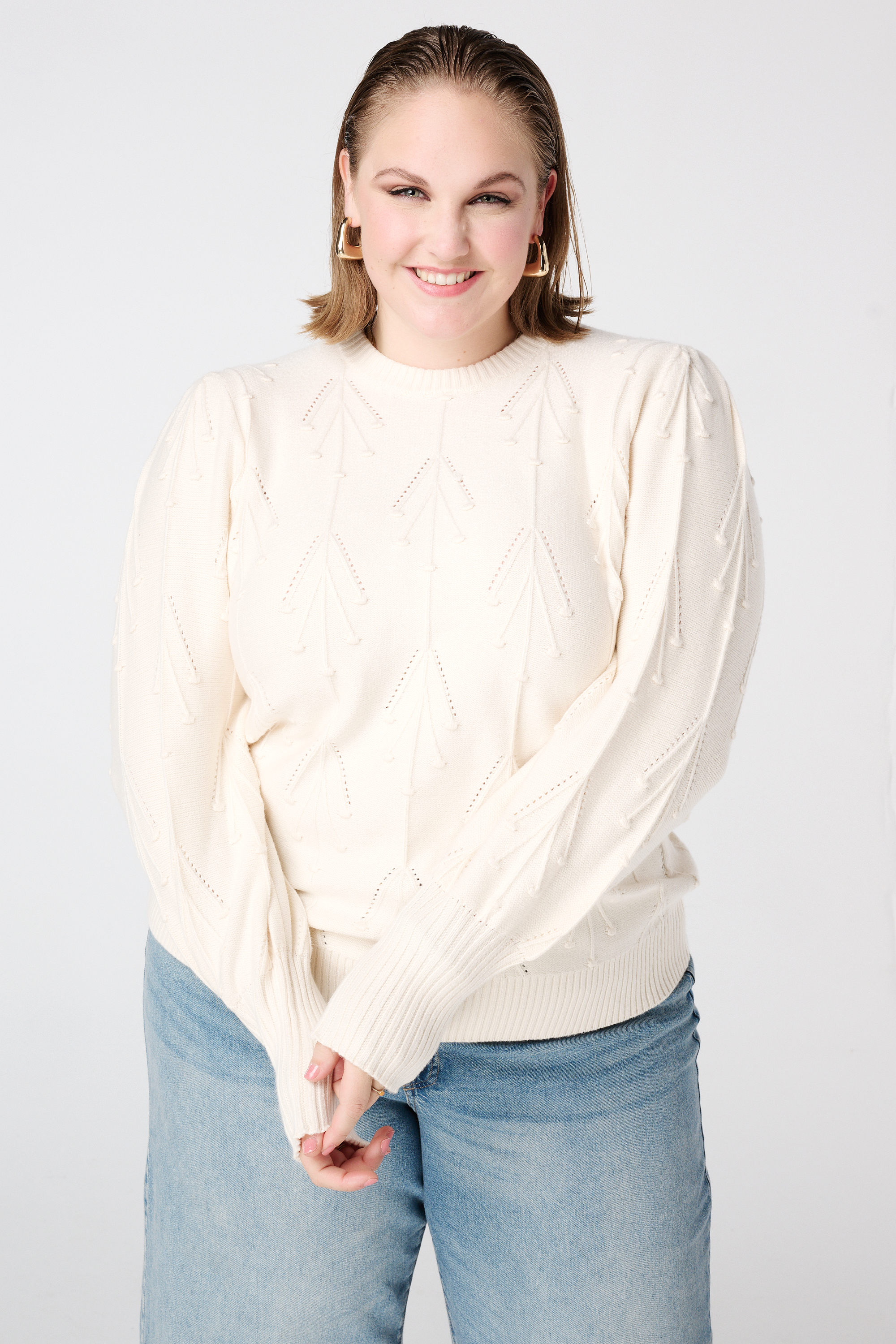 Gebreide trui met geborduurde print Cream
