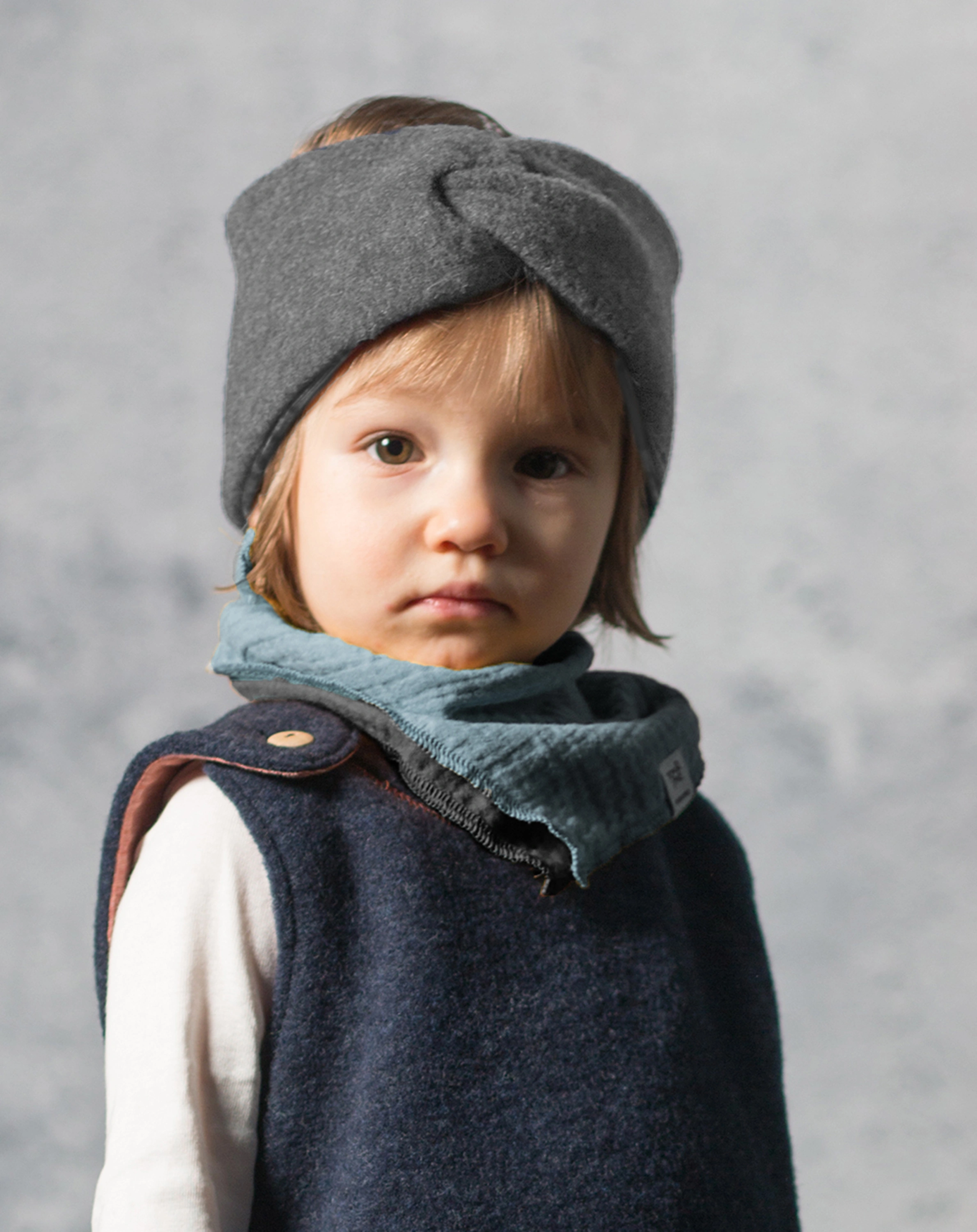 Woll-StirnbKids GIRL in mittelgrau/carbonschwarz