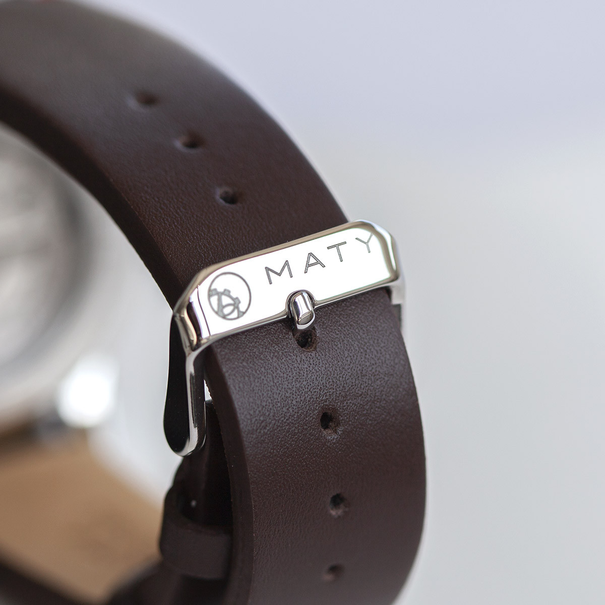 Montre homme coeur ouvert automatique acier bracelet cuir marron