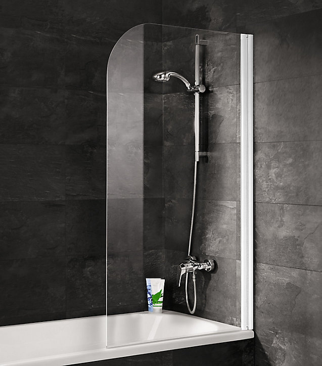 Pare-baignoire 1 volet pivotant 80 x 140 cm, verre transparent, profilé blanc, Schulte Capri