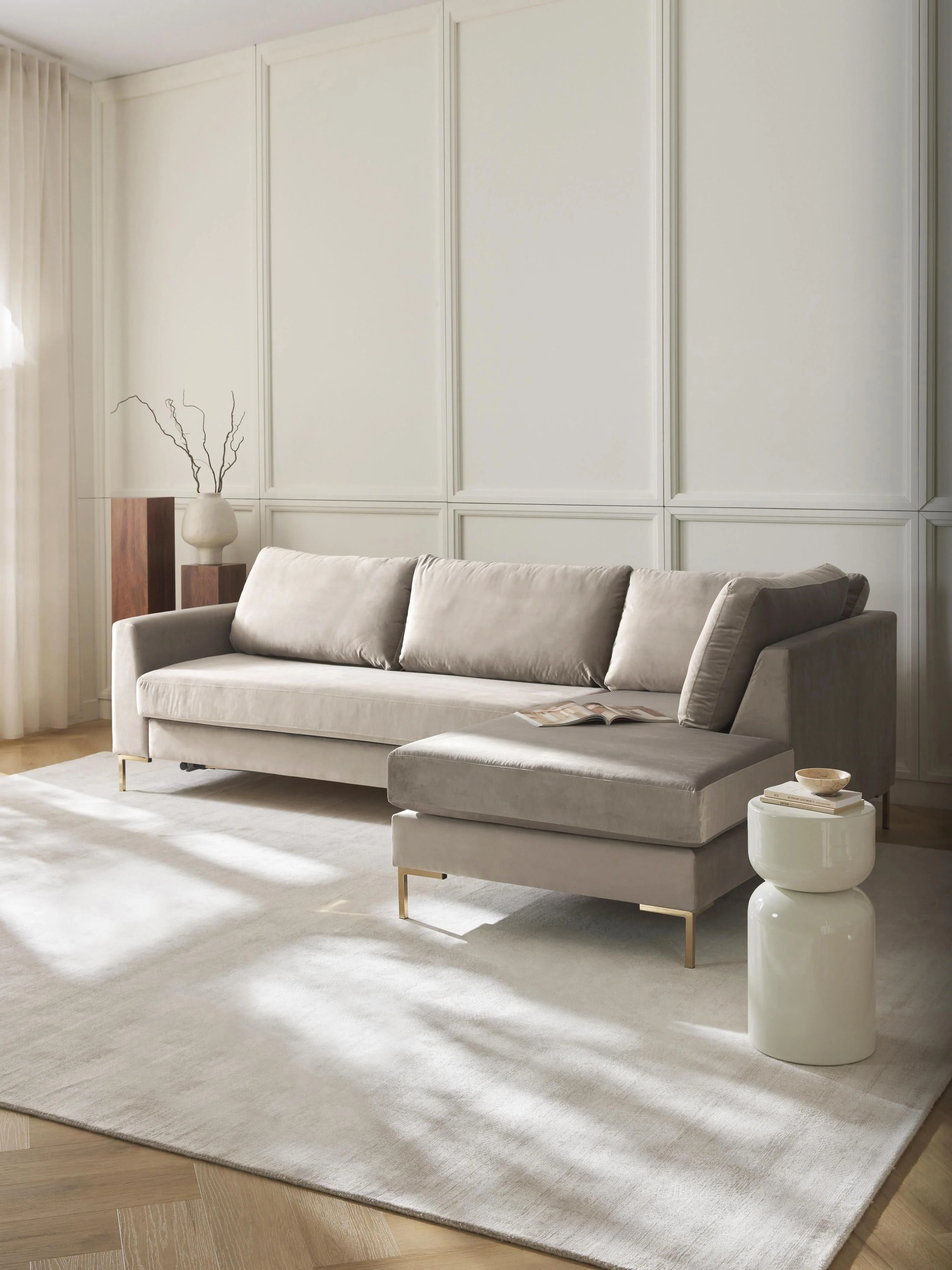 Fluwelen slaapbank Luna (3-zits) met matras