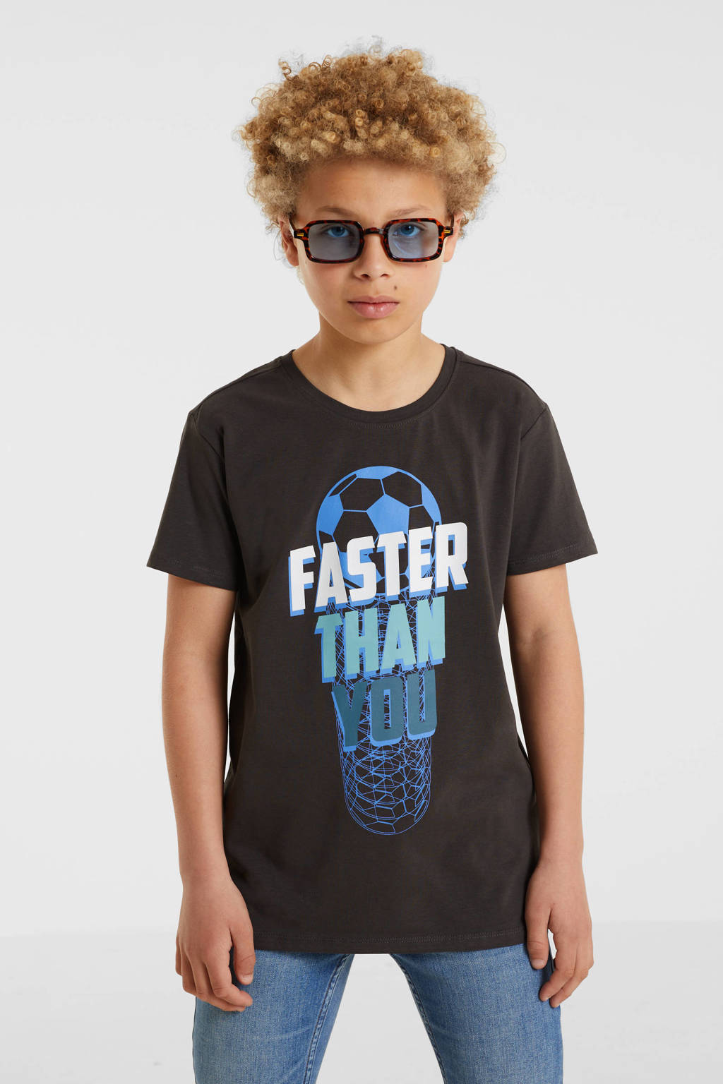 anytime T-shirt met tekstopdruk donkergrijs