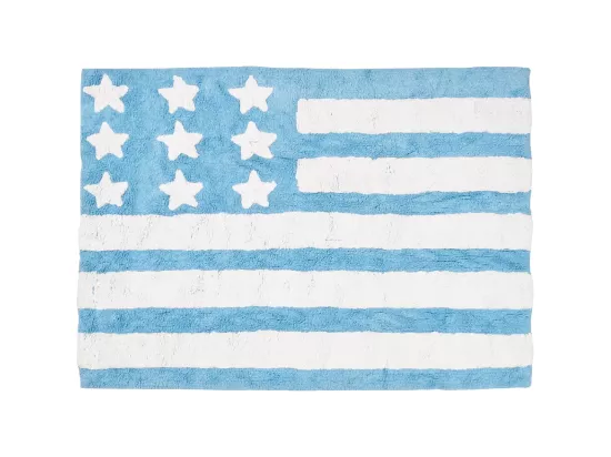 Tapis enfant 124x167 fait main en coton bleu et blanc DRAPA
