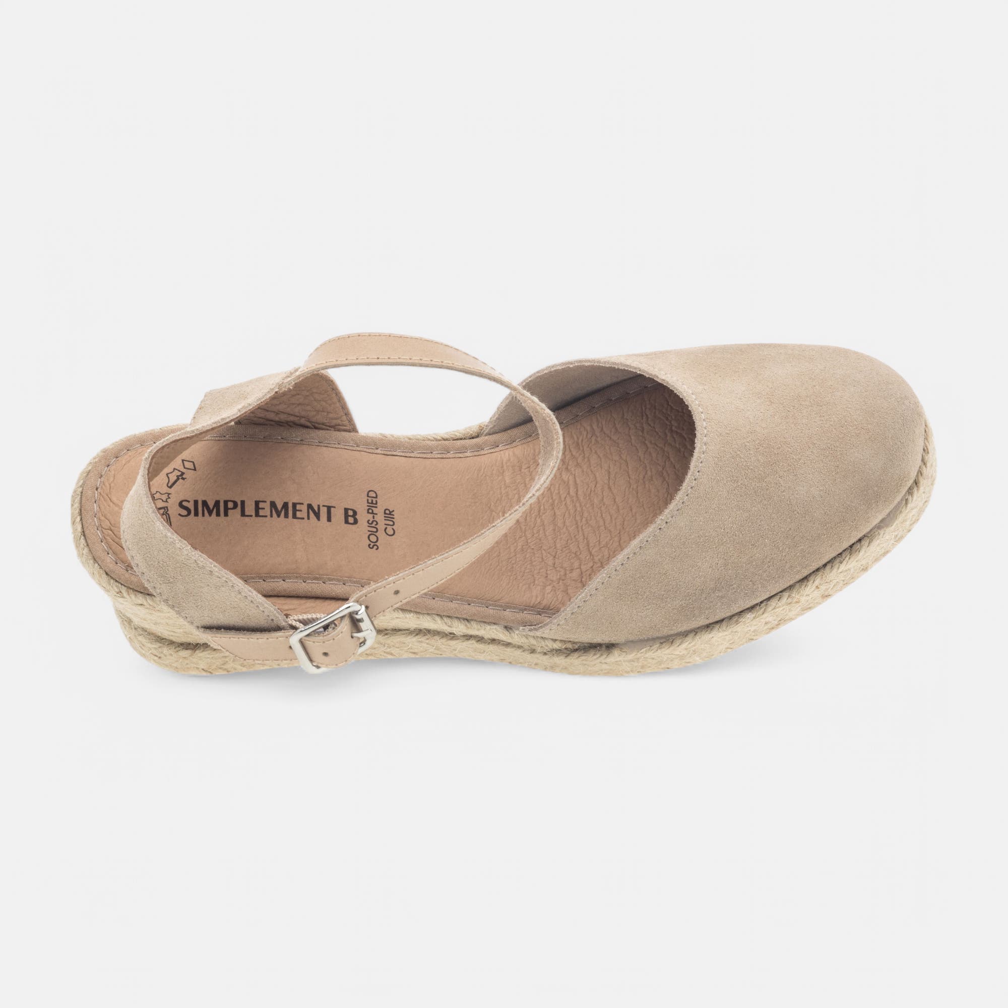 Espadrilles à talon compensé Femme en cuir beige