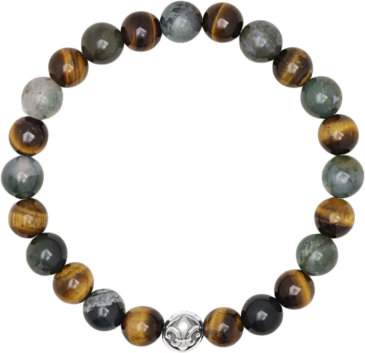 Nialaya Men's Wristband with Aquatic Agate, Brown Tiger Eye and Silv Multi