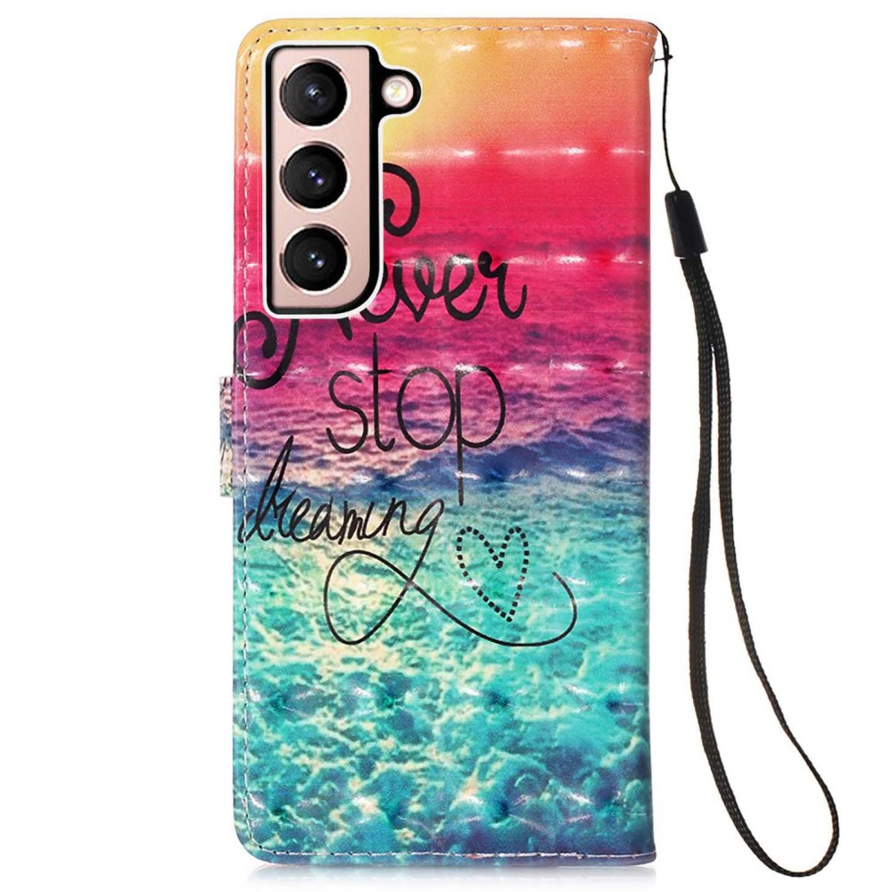 Samsung Galaxy S22 5G Leder Tasche Hülle mit Kartenfach Never Stop Dreaming