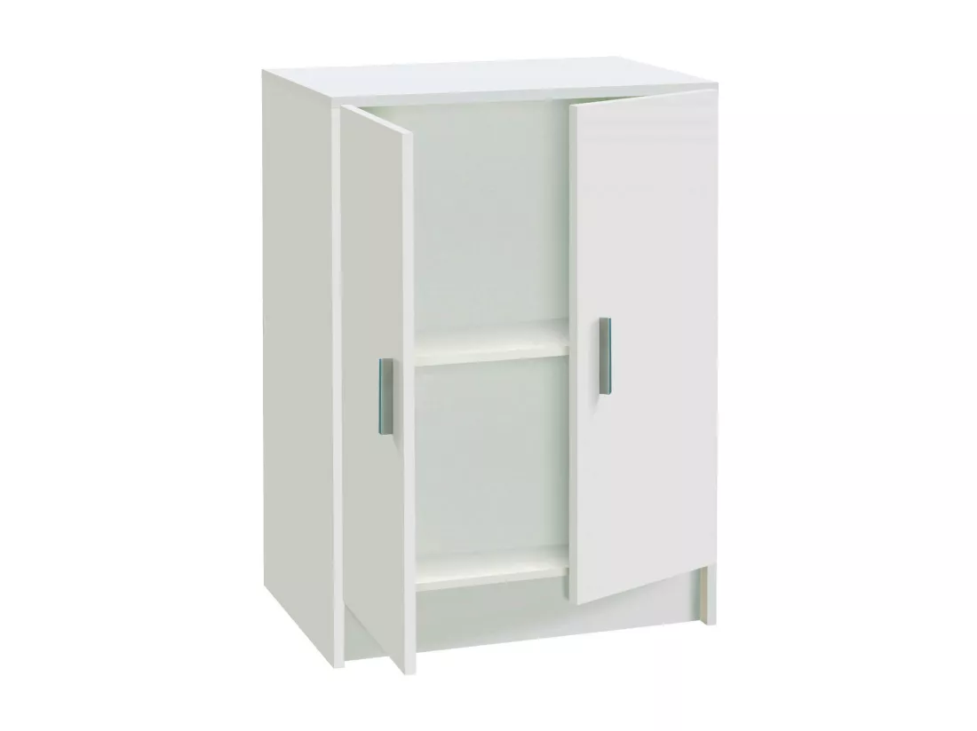 Armoire polyvalente Dhot, Armoire auxiliaire basse avec 2 portes, Étagère à chaussures avec 1 étagère, Armoire multifonctionnelle, 59x37h80 cm, Blanc