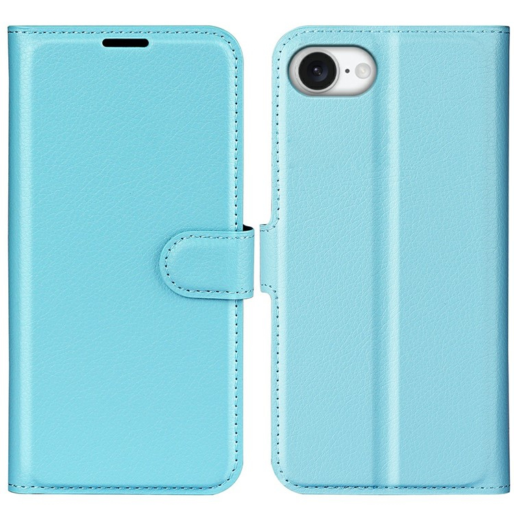 iPhone 16e Leder Tasche Flip Cover Litchi Look - Blau