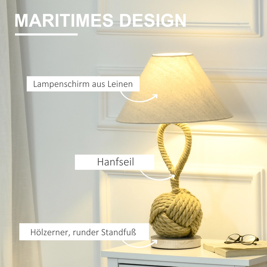 HOMCOM Tischlampe mit Kabel natur
