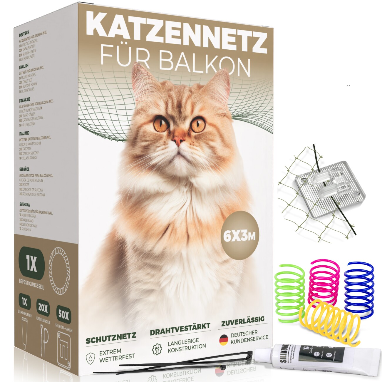 WOOWOOD Katzennetz Balkon ohne Bohren 6 m, 3 m