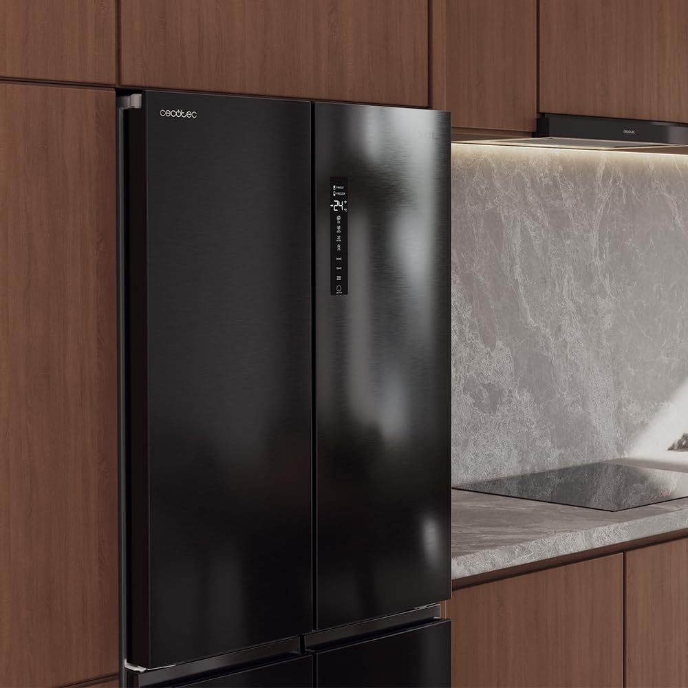 Cecotec Réfrigérateur 4 Portes Total No Frost Bolero CoolMarket 4D 394 Dark E, 394 Litres, Hauteur 170 cm et 70 cm Largeur, Tiroir Température Variabl