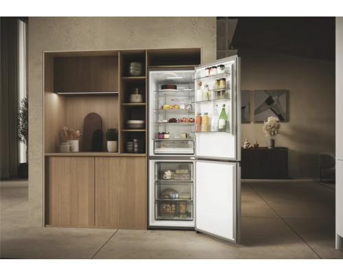 HAIER HDPW3618DNPK koel-vriescombinatie, afmetingen (B x H x D): 59,5 x 185 x 66,7 cm, koelgedeelte: 201 l, vriesgedeelte: 117 l, roestvrij staal