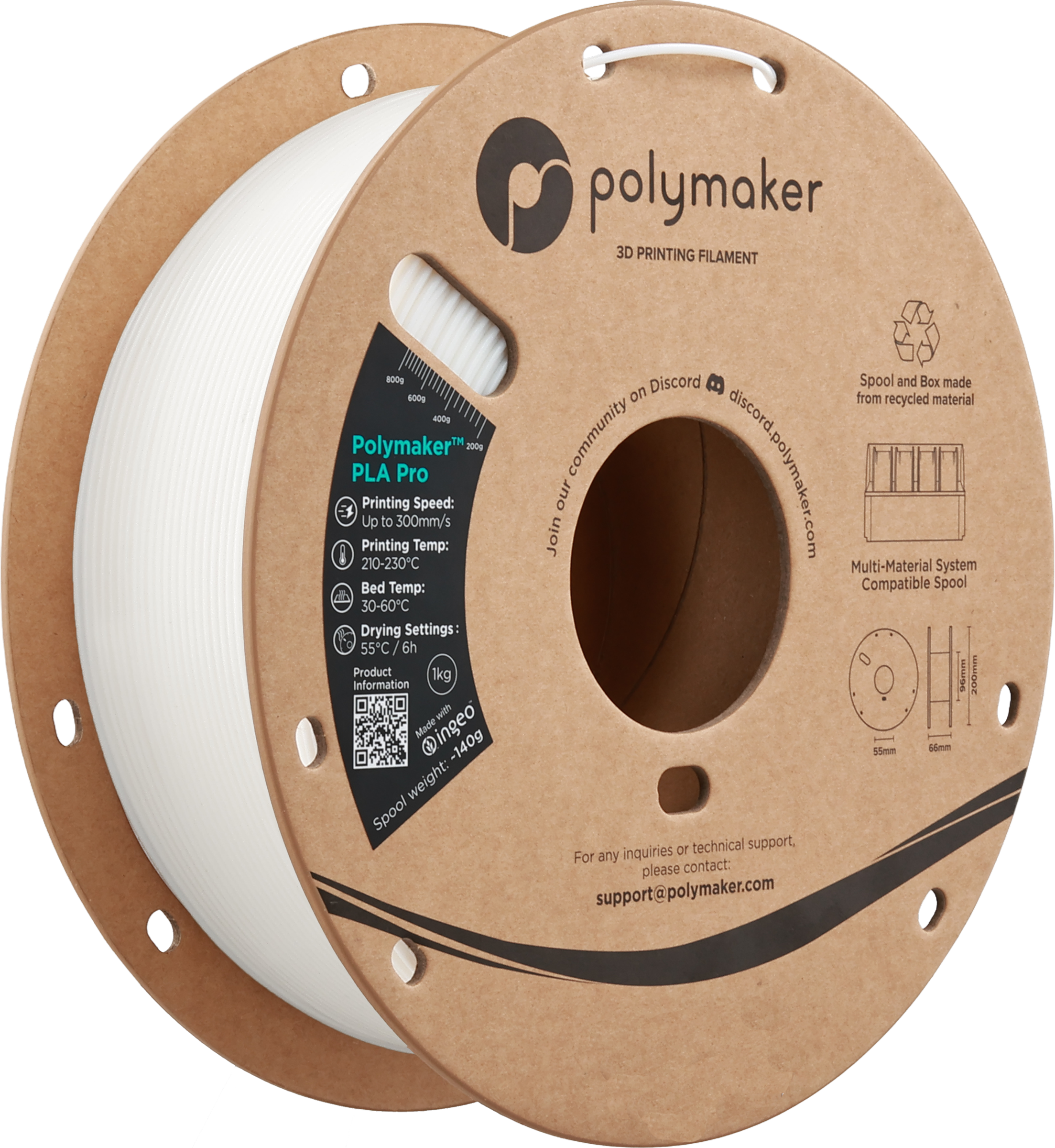 Polymaker  PLA Pro White, 1,75 mm / 1000 g    Neue, verbesserte Formulierung: Hochleistungs-High Speed-PLA in White