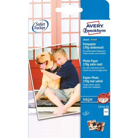 Avery Zweckform C2743-50 Classic Inkjet Fotopapier, 10x15, einseitig beschichtet, 170 g/m², 50 Blatt