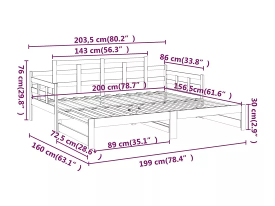 Lit coulissant sans matelas bois de pin solide
