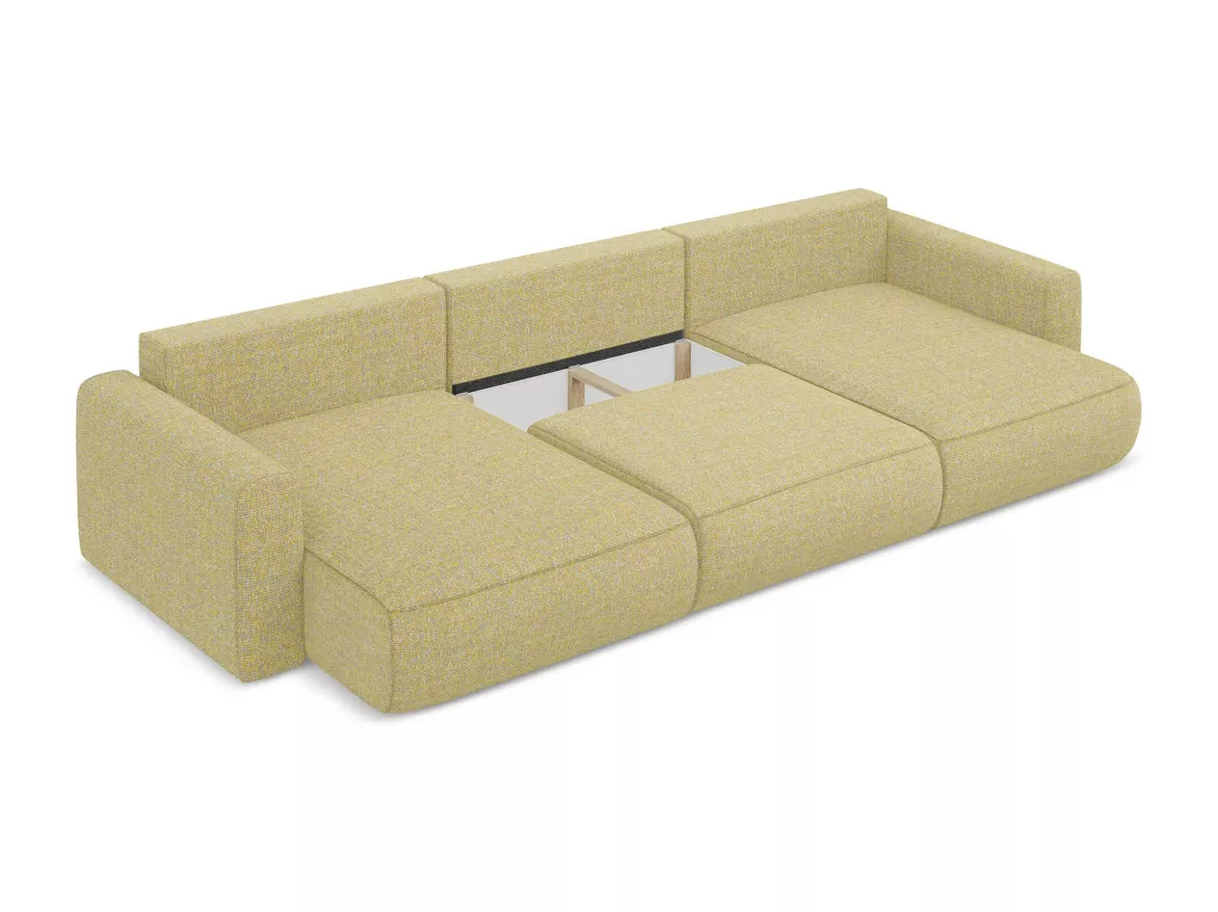 Canapé d'angle panoramique convertible en tissu texturé - moutarde - KAPUA