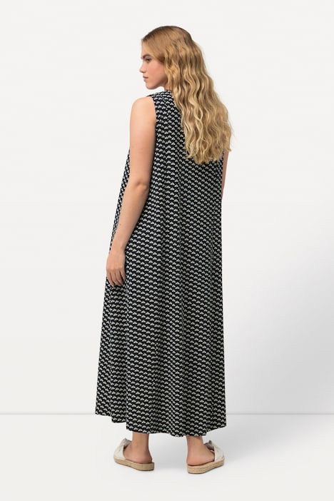 Jersey-Maxikleid, A-Linie, V-Ausschnitt, ärmellos