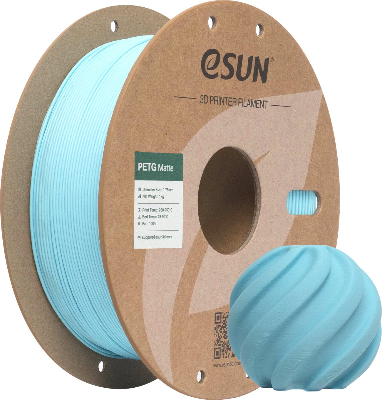 eSUN  PETG-Matte Light Blue, 1,75 mm / 1000 g    Mattes PETG Filament in Light Blue