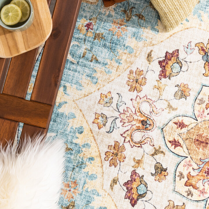 Rond vintage buitenkleed - Santo Mandala Lichtblauw