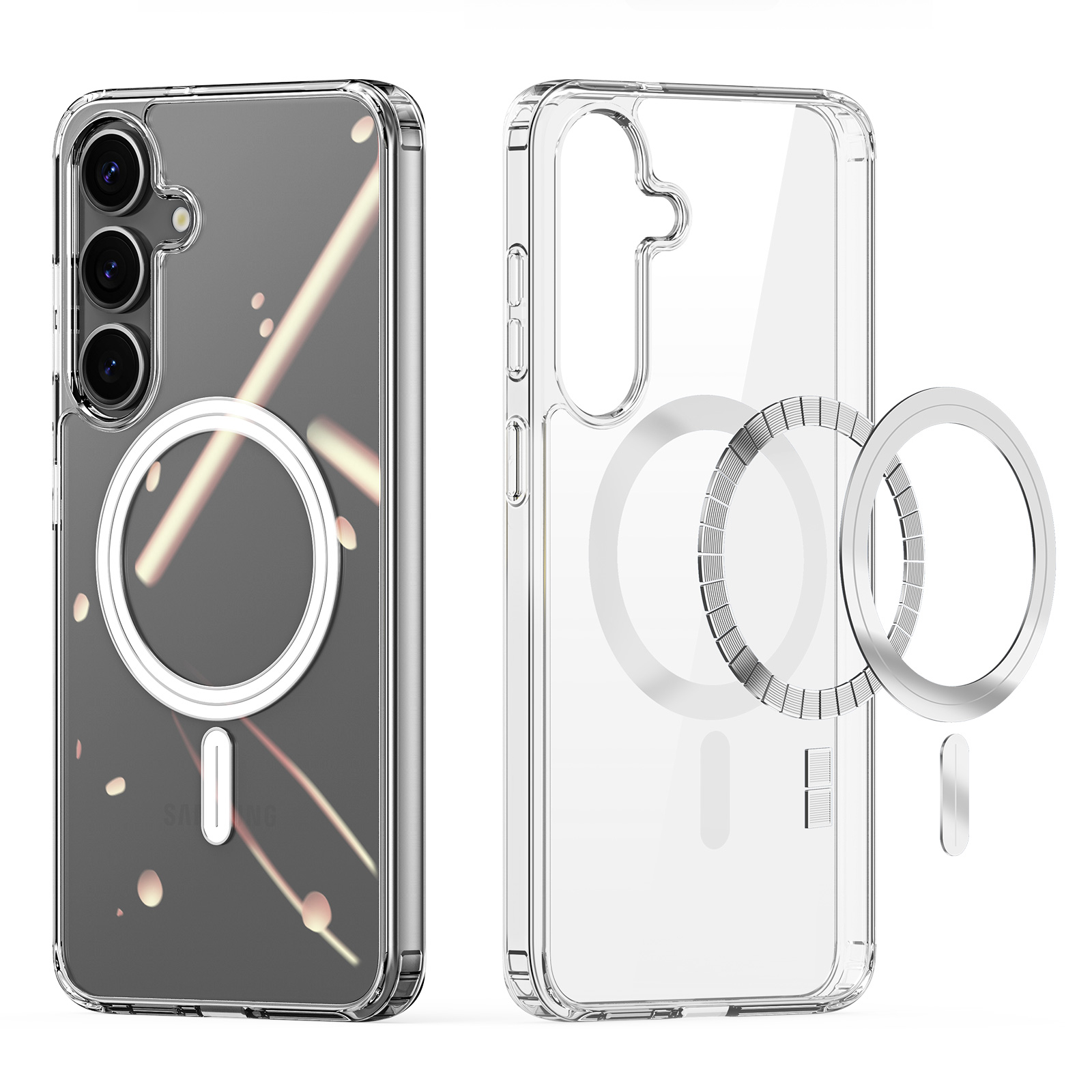 Samsung Galaxy S25 Hybrid Hardcase Hülle TPU Bumper   Kunststoff Rückseite MagSafe-Modul - Transparent