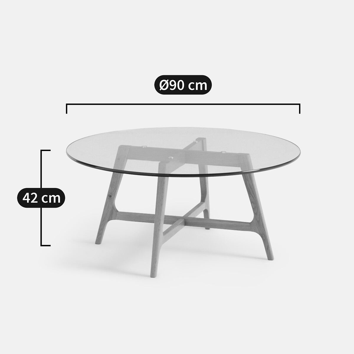 LA REDOUTE INTERIEURS<br>Mesa de centro redonda, tampo de vidro, Zoleta