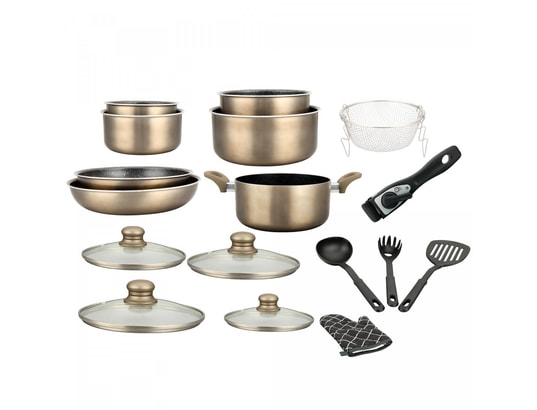 HERZBERG - Ensemble poêles HG-8055: Batterie De Cuisine En Marbre Enduit De 17 Pièces A...