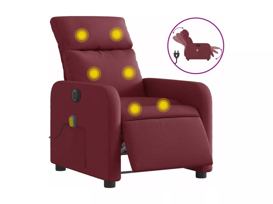 Fauteuil massant inclinable électrique Rouge bordeaux Tissu