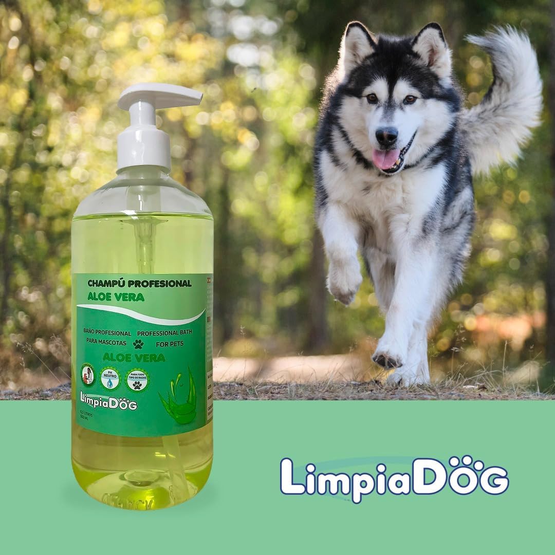 Shampoo hidratante para cães LIMPIADOG com Aloe Vera, para todas as raças e idades, fragrância fresca e natural, 5 litros.