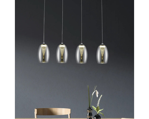 LED hanglamp EasyDim 22W 2000 lm 3000K HxB 121x72 cm chroom/gerookt glas