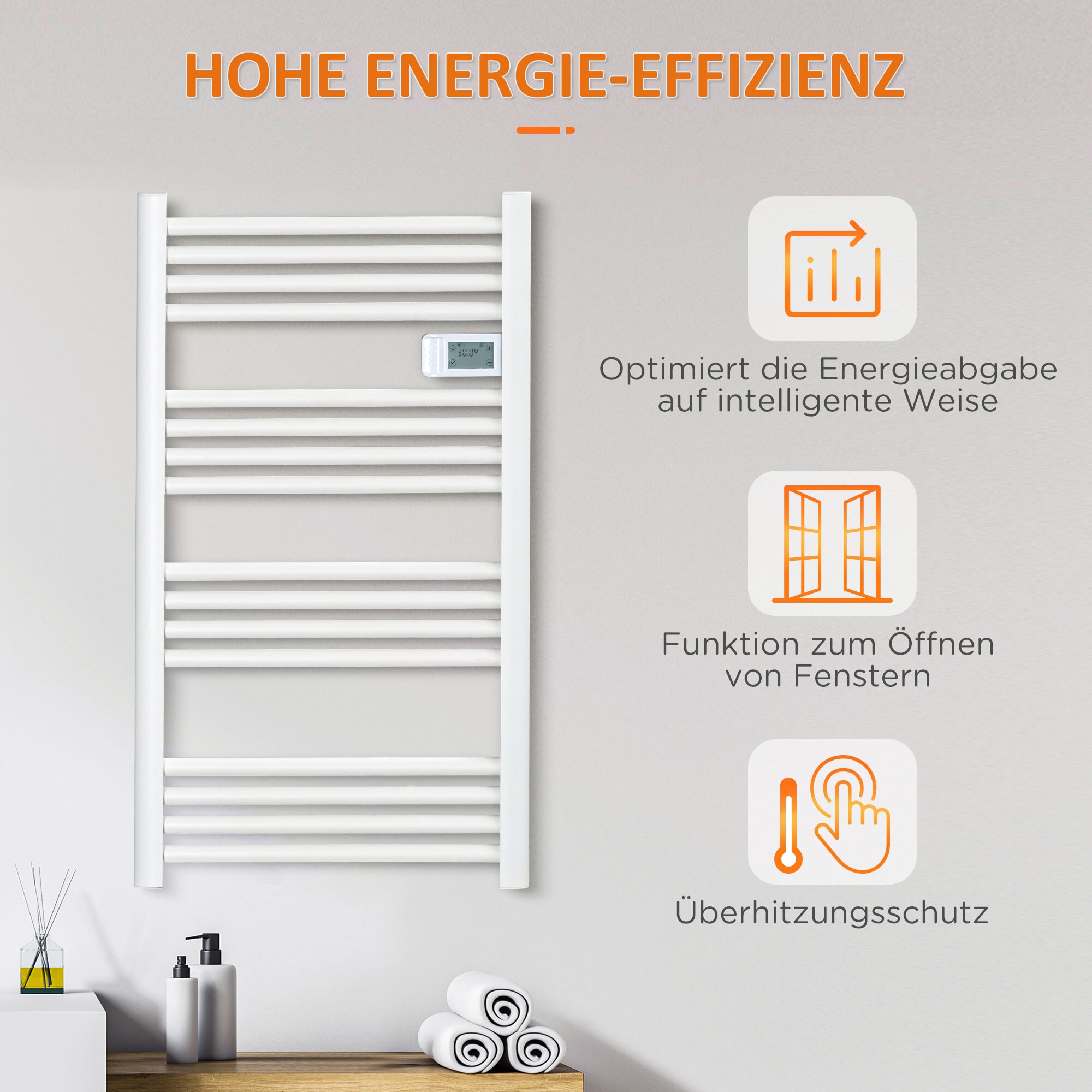 HOMCOM Handtuchwärmer mit Überhitzungsschutz weiß 54L x 4B x 96H cm
