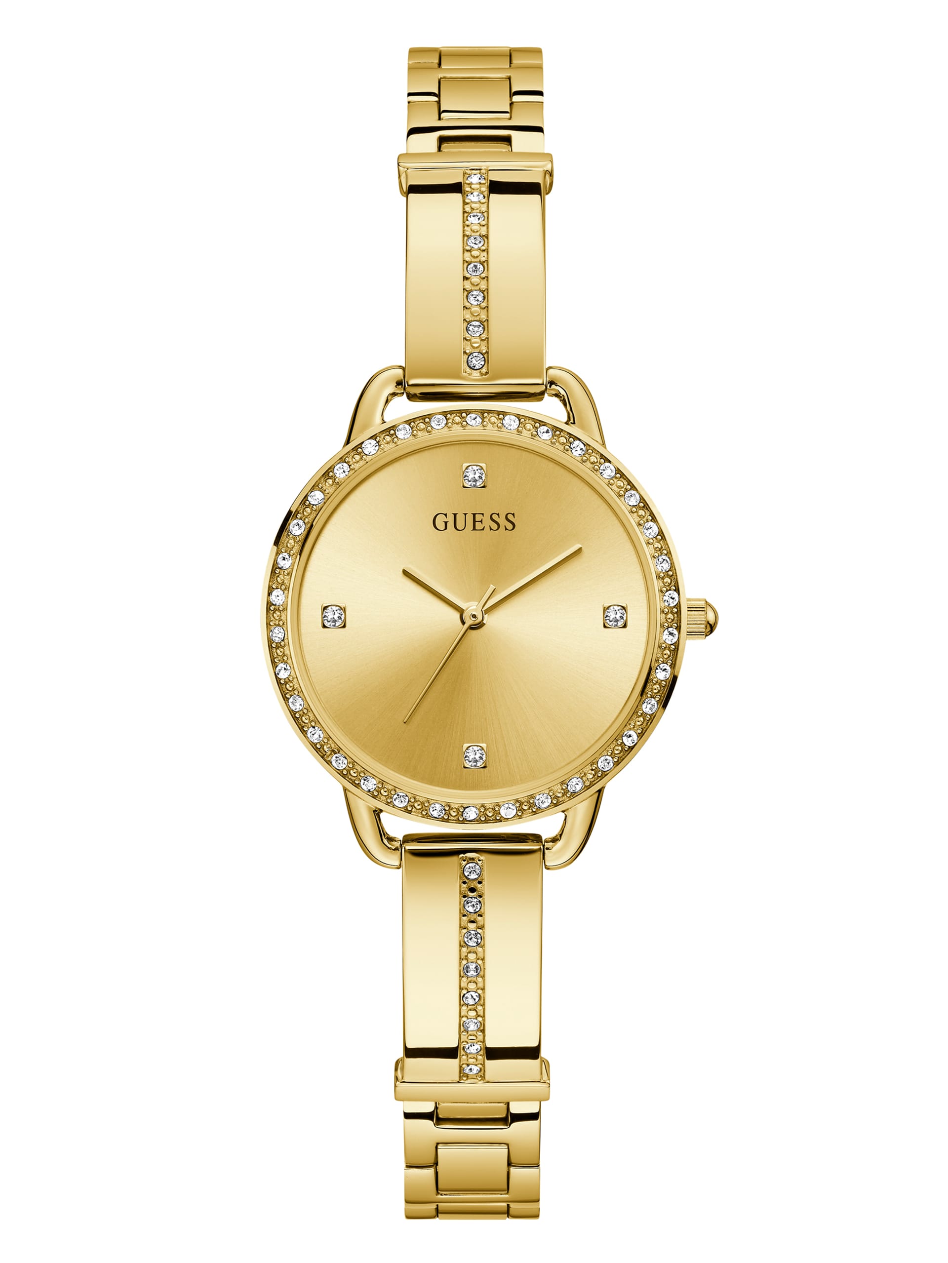 Relógio analógico com cristal dourado