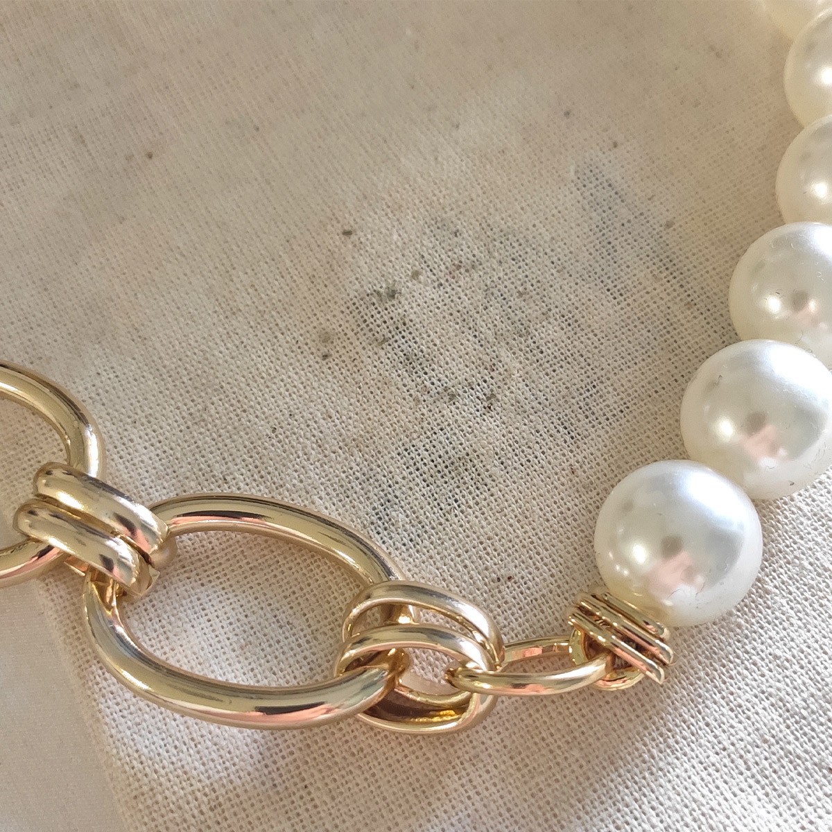 Collier chaîne - Laiton plaqué or & perles