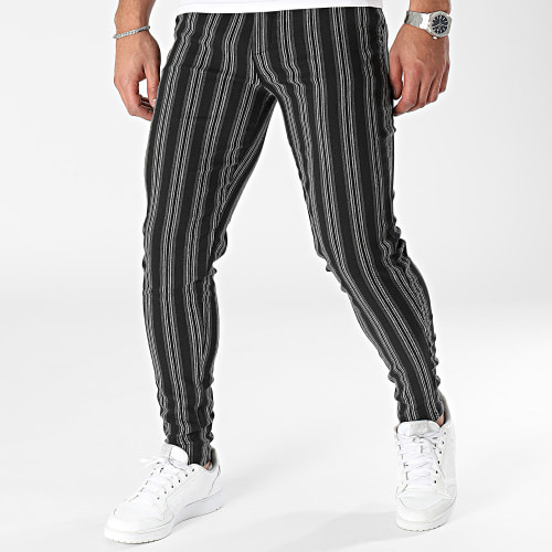 Pantalon Chino A Rayures Noir Gris
